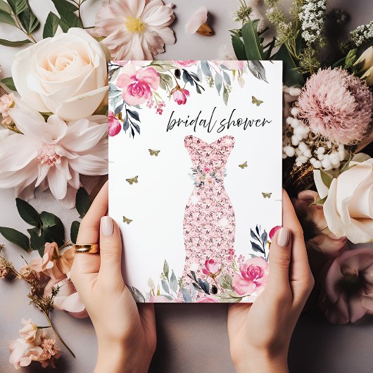 Rosa Gold Hochzeitskleid Blumengebirge Brautparty Einladung