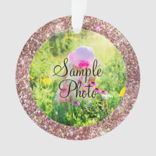 Rosa Gold Holografischer Glitter Kreis Foto Ornament