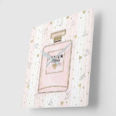Rosa & Gold hören Paris Parfum Chic Mode Quadratische Wanduhr (Winkel)