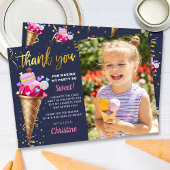 Rosa Gold Ice Creme Birthday Navy Blue Foto Dankeskarte