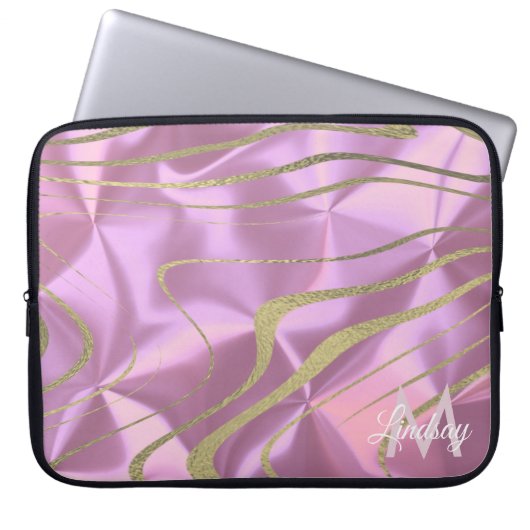 Rosa Gold Imitate Fohlen Wirbel Mit Monogramm Laptopschutzhülle (Vorderseite)