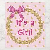 Rosa & Gold "It's a Girl" Weinflaschen Etiketten (Einzelnes Label)