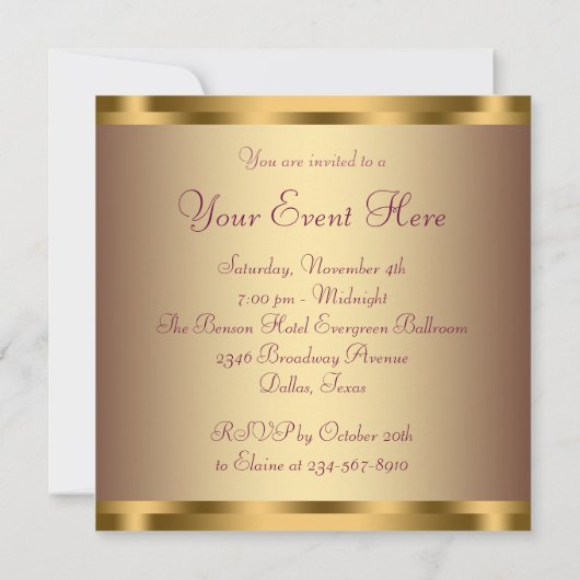 Rosa Gold Jeder Anlass Party Einladungen (Rückseite)