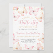 Rosa Gold Kleine Schmetterling dreht einen Geburts Einladung (Vorderseite)