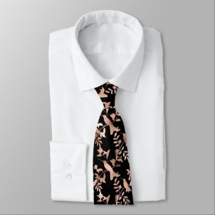 Rosa-Gold-Kolibri-Muster-schwarze Hochzeitskrawatt Krawatte