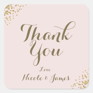 Rosa Gold Konfetti-Ecken Danke Geschenktüte Quadratischer Aufkleber