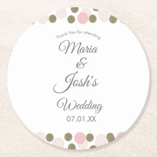 Rosa Gold Konfetti Punkte Rand Hochzeit    Runder Pappuntersetzer