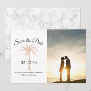 Rosa Gold Kupfer Palmenbaum Foto Marmor Hochzeit Save The Date