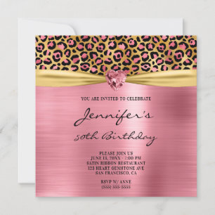 Rosa Gold Leopard Folie Edelstein Herz 50. Geburts Einladung