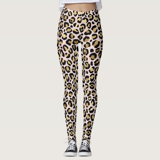 Rosa Gold Leopardenmuster Leggings (Vorderseite)