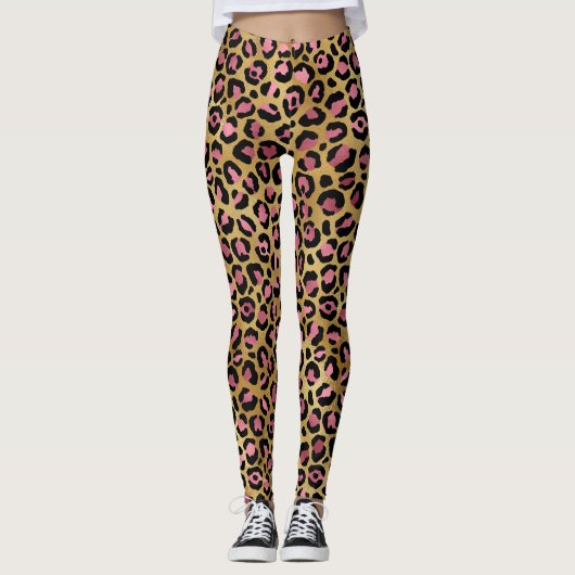 Rosa Gold Leopardenmuster Leggings (Vorderseite)