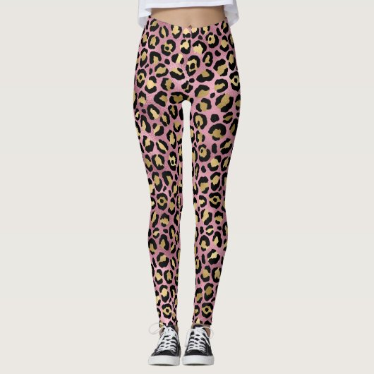 Rosa Gold Leopardenmuster Leggings (Vorderseite)