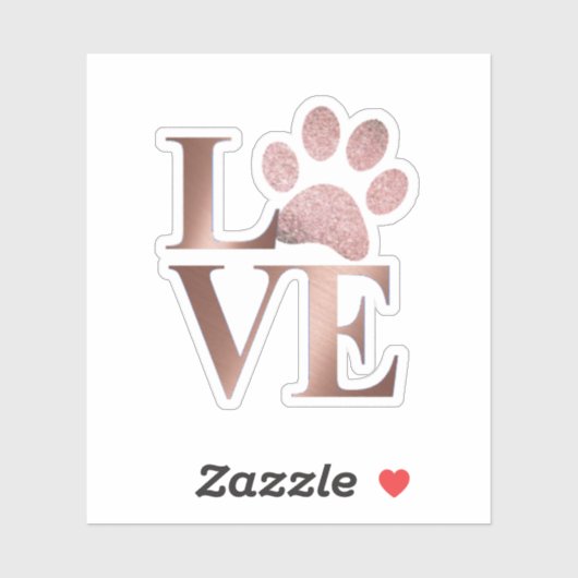 Rosa-Gold-Liebe mit Pawprint Aufkleber (Blatt)