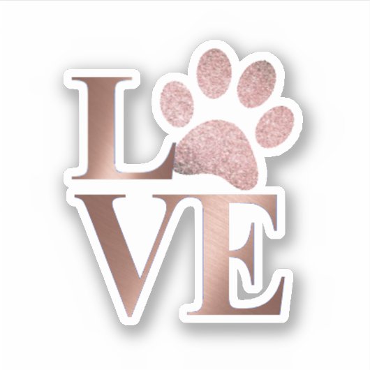Rosa-Gold-Liebe mit Pawprint Aufkleber (Vorderseite)