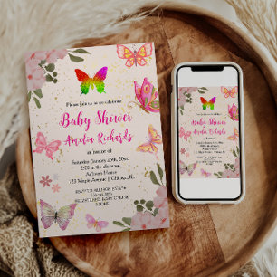Rosa Gold lila elegante Schmetterling Mädchen Gebu Einladung