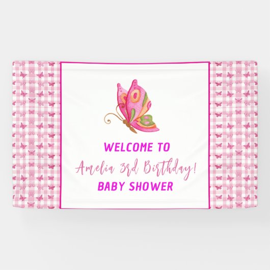 Rosa Gold lila Schmetterlingsfrau Geburtstag Banner (Horizontal)