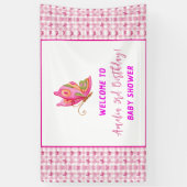 Rosa Gold lila Schmetterlingsfrau Geburtstag Banner (Vertikal)