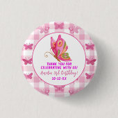 Rosa Gold lila Schmetterlingsfrau Geburtstag Button (Vorderseite)