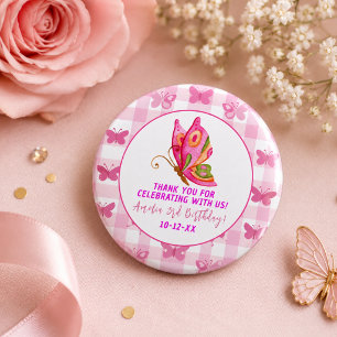 Rosa Gold lila Schmetterlingsfrau Geburtstag Button