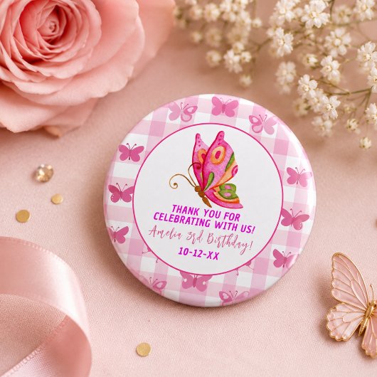 Rosa Gold lila Schmetterlingsfrau Geburtstag Button