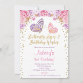 Rosa Gold lila Schmetterlingsfrau Geburtstag Einladung (Vorderseite)