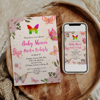 Rosa Gold lila Schmetterlingsfrau Geburtstag Einladung