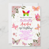 Rosa Gold lila Schmetterlingsfrau Geburtstag Einladung (Vorderseite)