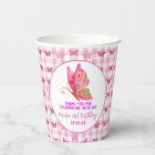 Rosa Gold lila Schmetterlingsfrau Geburtstag Pappbecher (Rückseite)