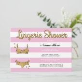 Rosa Gold Lingerie Duschstreifen Einladung (Stehend Vorderseite)