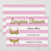 Rosa Gold Lingerie Duschstreifen Einladung (Vorne/Hinten)