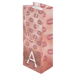 Rosa Gold Lipstick Kisses Monogram Birthday Geschenktüte Für Weinflaschen