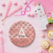 Rosa Gold Lipstick Kisses Monogram Birthday Pappteller (Party)