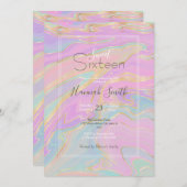 Rosa Gold Liquid Swirl Rainbow Marmor Einladung (Vorne/Hinten)