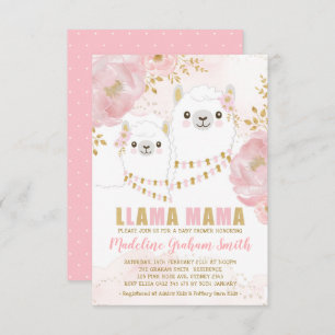 Rosa Gold Llama Girl Babydusche Blush Blush Floral Einladung