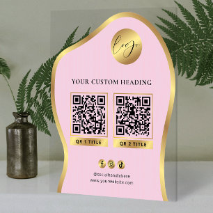 Rosa & Gold Logo Geschäft 2 QR-Codes Werbe- Acrylschild
