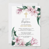 Rosa Gold Magnolia Blumentaufen Einladung (Vorderseite)