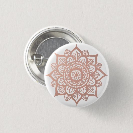 Rosa-Gold-Mandala-Blume Button (Vorne & Hinten)