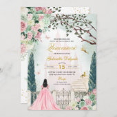 Rosa Gold Märchen Verzauberter Garten Quinceanera Einladung (Vorne/Hinten)