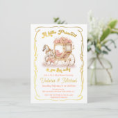 Rosa Gold Märchenblume Prinzessin Pferdewagendusch Einladung (Stehend Vorderseite)