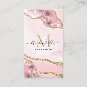 Rosa Gold Marmor Achat Haar Make-up Monogramm Visitenkarte