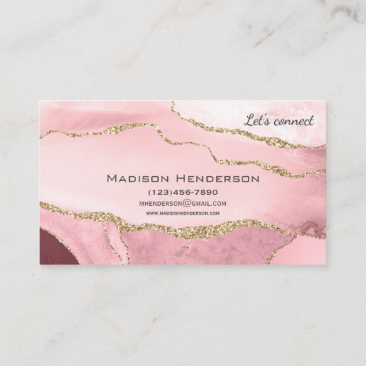 Rosa Gold Marmor Agate Beauty Business Cards Visitenkarte (Rückseite)