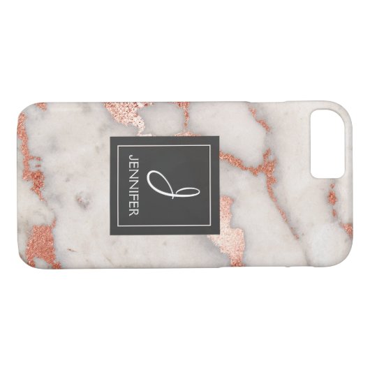 Rosa Gold Marmor Elegantes Monogramm Case-Mate iPhone Hülle (Rückseite (Horizontal))