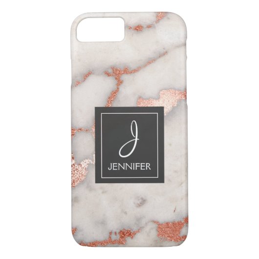 Rosa Gold Marmor Elegantes Monogramm Case-Mate iPhone Hülle (Rückseite)