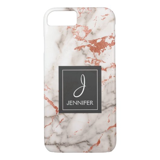 Rosa Gold Marmor Elegantes Monogramm Case-Mate iPhone Hülle (Rückseite)