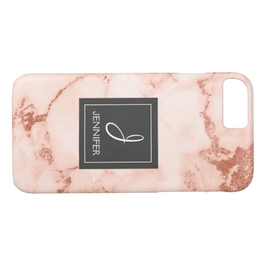 Rosa Gold Marmor Elegantes Monogramm Case-Mate iPhone Hülle (Rückseite (Horizontal))