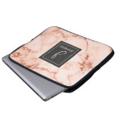 Rosa Gold Marmor Elegantes Monogramm Laptopschutzhülle (Vorne Knopf)