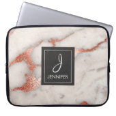 Rosa Gold Marmor Elegantes Monogramm Laptopschutzhülle (Vorderseite)