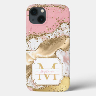 Rosa-Gold-Marmor-Glitzer Agate Personalisiert Case-Mate iPhone Hülle