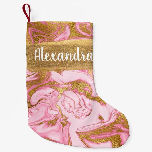 Rosa-Gold-Marmor-Glitzer und Sparkle-Monogramm Kleiner Weihnachtsstrumpf (Vorderseite)
