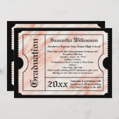 Rosa Gold Marmor Modernes Abschluss Ticket Einladung (Vorne/Hinten)